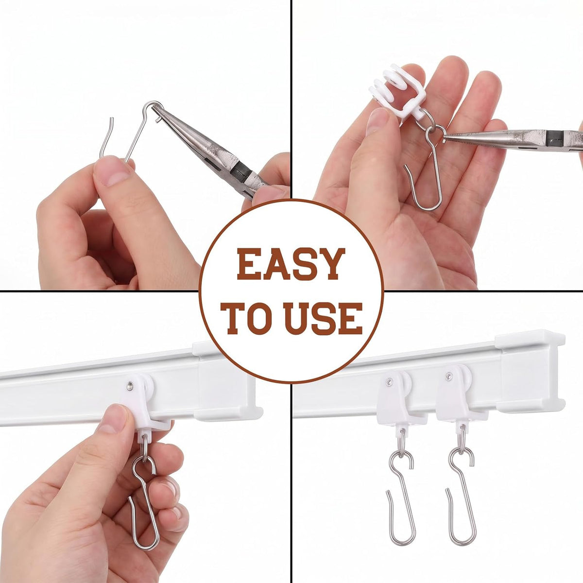 30 PCS Curtain Track Rollers with 30 PCS Hooks Flexible Bendable White
