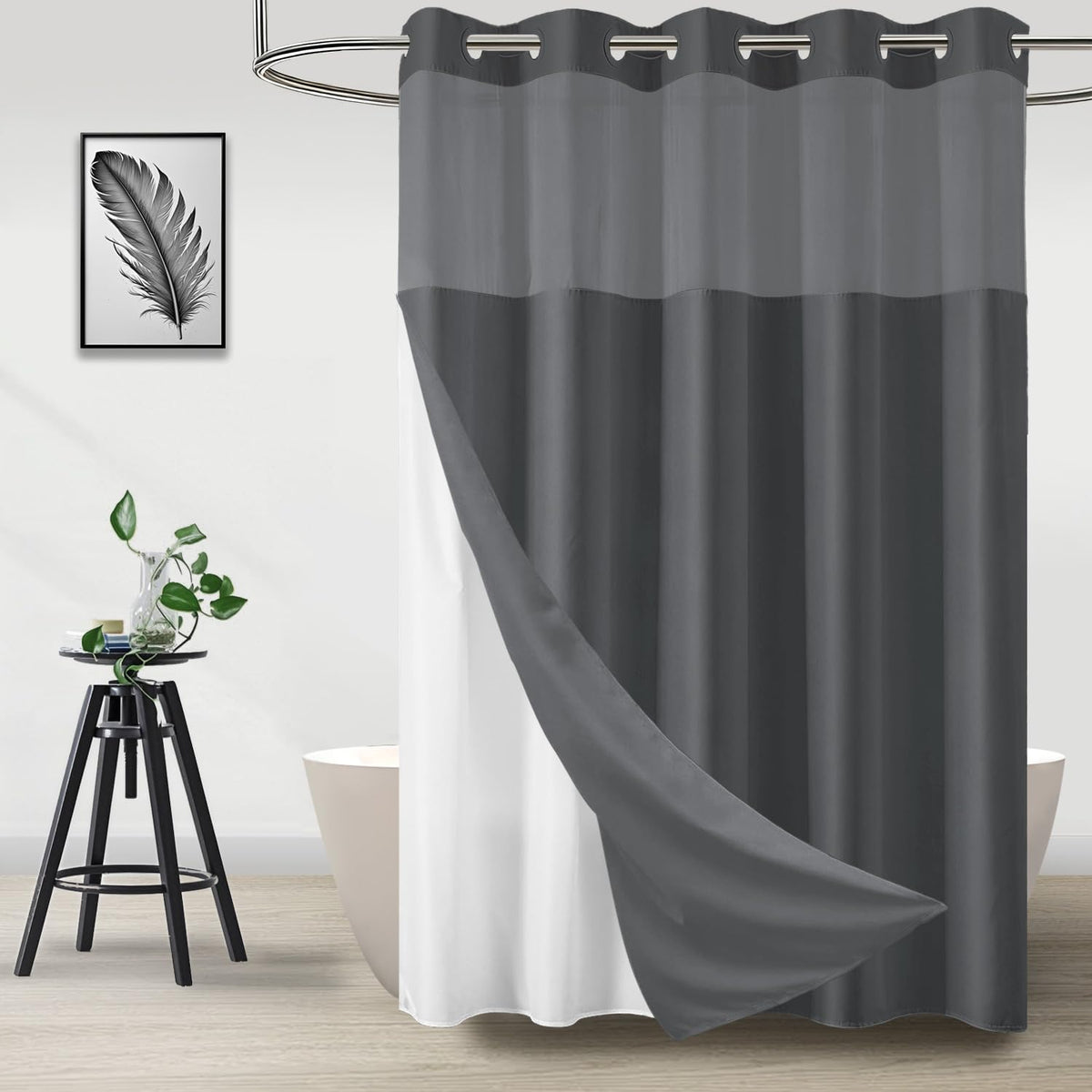 No Hook Shower Curtain and Liner Set, Ombre Brown, 71" x 74"