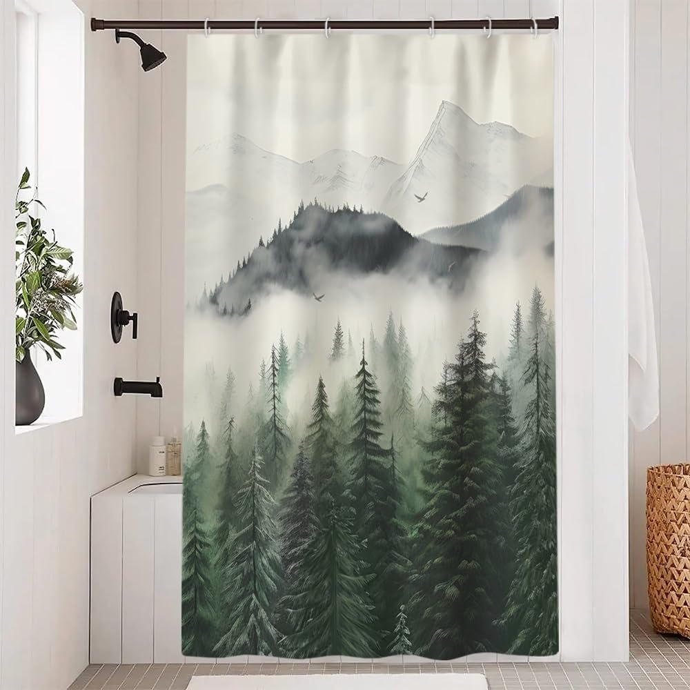 Navy Blue Forest Shower Curtain for Bathroom 72x72 Inch