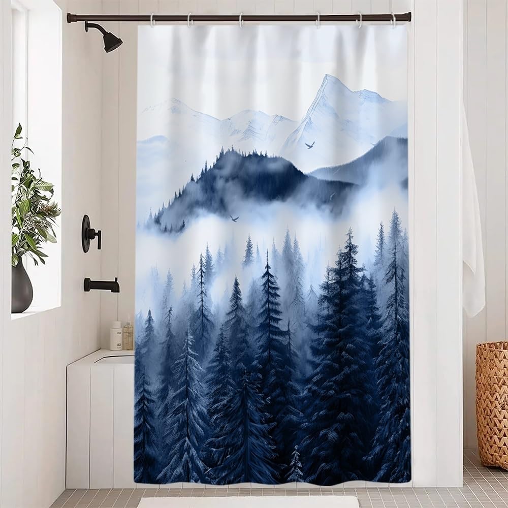 Navy Blue Forest Shower Curtain for Bathroom 72x72 Inch
