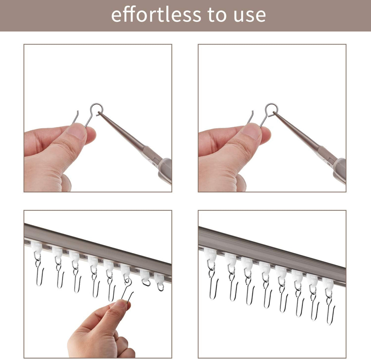 Jetec 60 Pcs Metal Curtain Track Hooks S Shaped for Drape, Silver