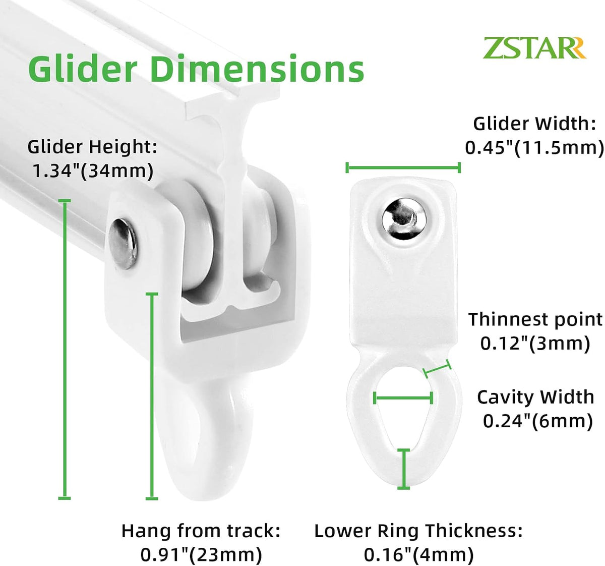 ZSTARR Heavy Duty Gliders for I Profile Flexible Curtain Track, 20 Pack