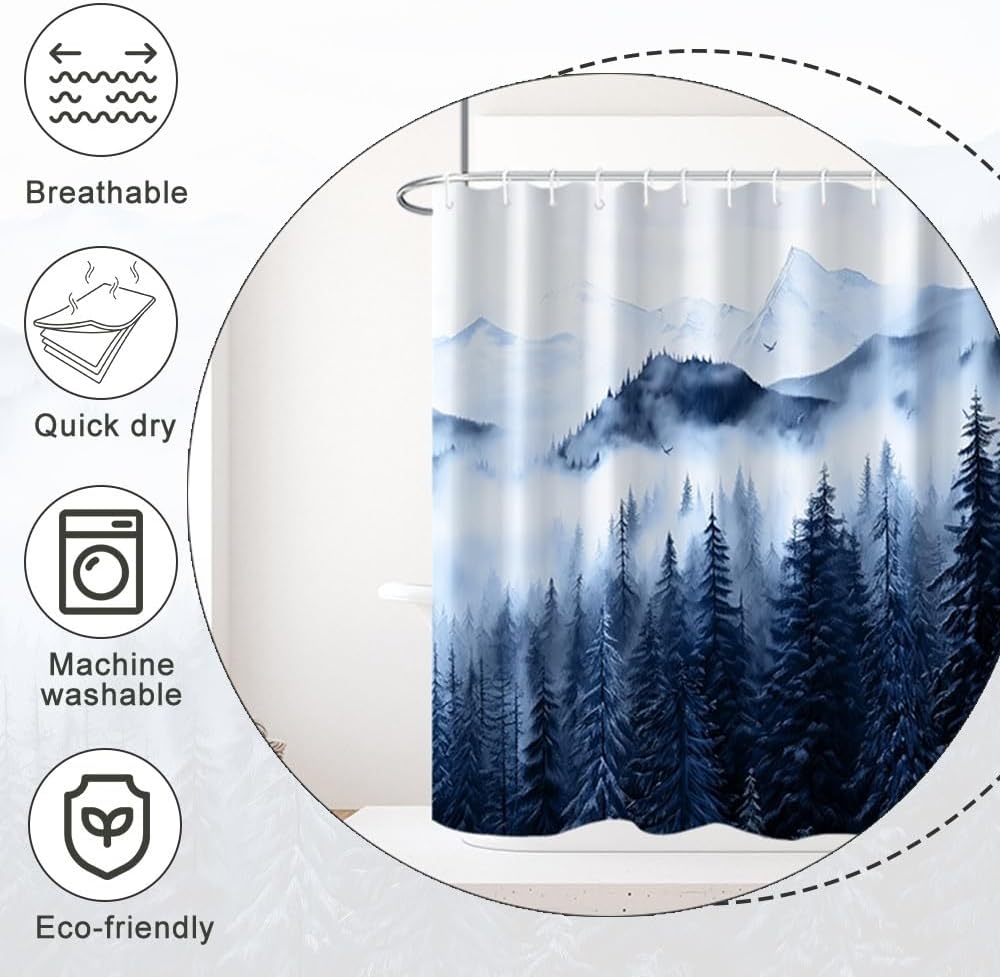 Navy Blue Forest Shower Curtain for Bathroom 72x72 Inch