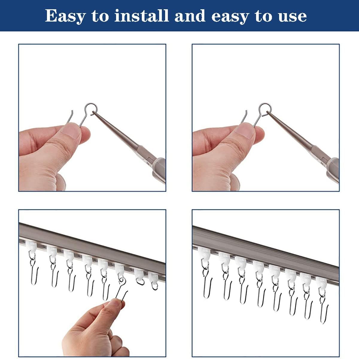 AYLIFU-30pcs Stainless Steel Curtain Track Hook and 30pcs Curtain Track Glider Rail Hook Roller Used for Most Types of Curtains