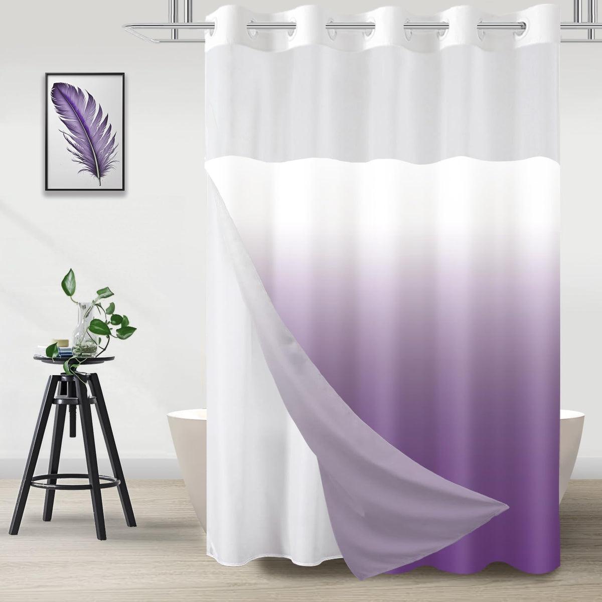 No Hook Shower Curtain and Liner Set, Ombre Brown, 71" x 74"