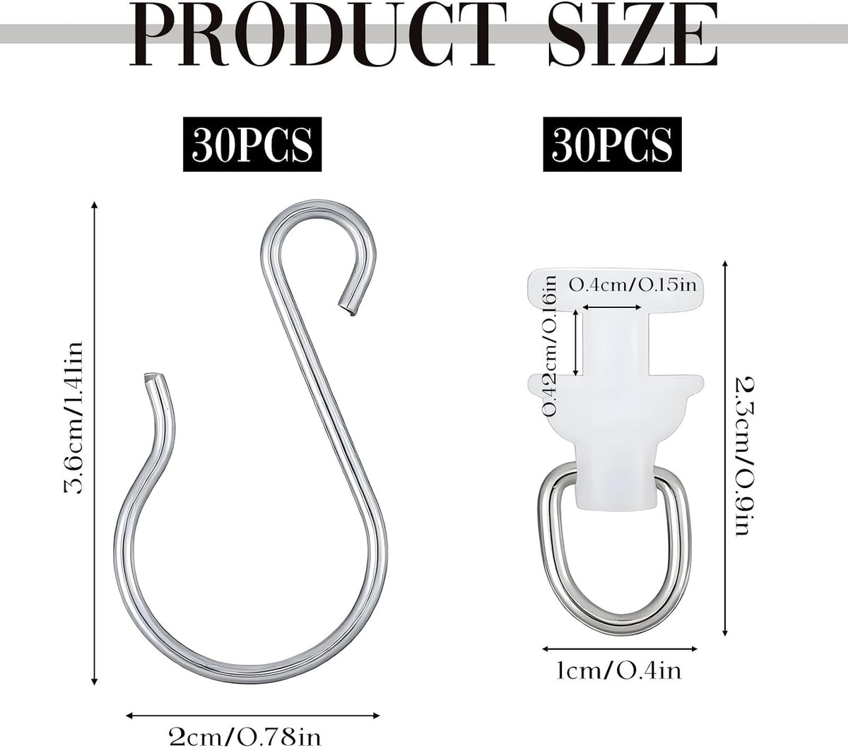 60 Pcs Curtain Track Gliders Hooks 30 Pcs Plastic White Ceiling Sliding and 30 Metal Hooks Curtain Tracks Carriers for Straight Curved Track Hook Tracks Rail Runner for Window Shower Curtains