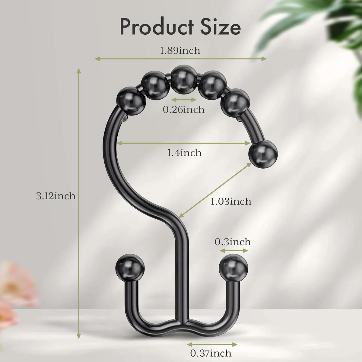 Amazer Plastic Shower Curtain Hooks, Black Shower Curtain Rings, 12Pcs Shower Hooks for Shower Curtain, Double Shower Rings, Bathroom
