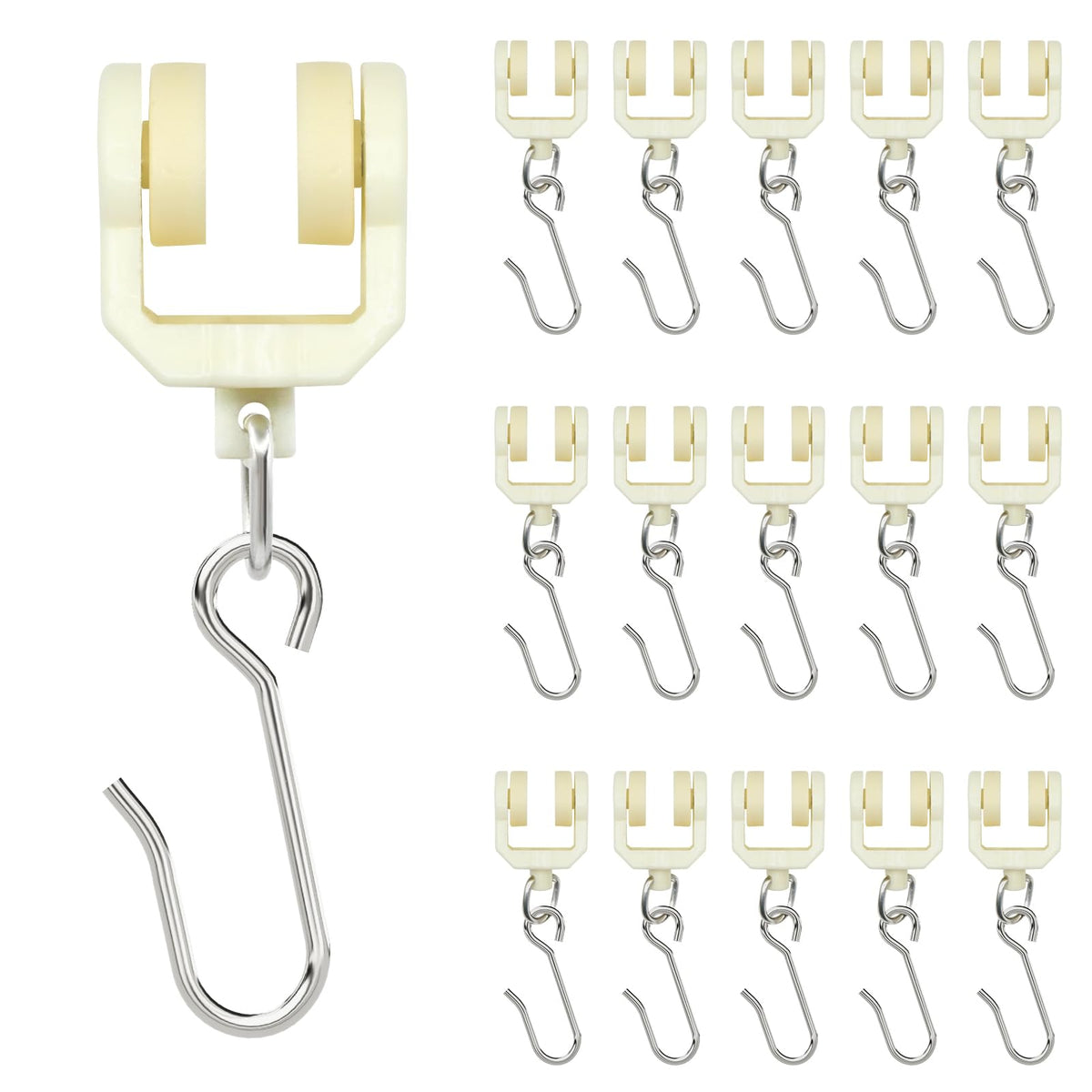 Flexible Bendable Ceiling Curtain Track Roller Hooks Plastic Metal Gliders with Hooks for Shower Window（15PCS-White）