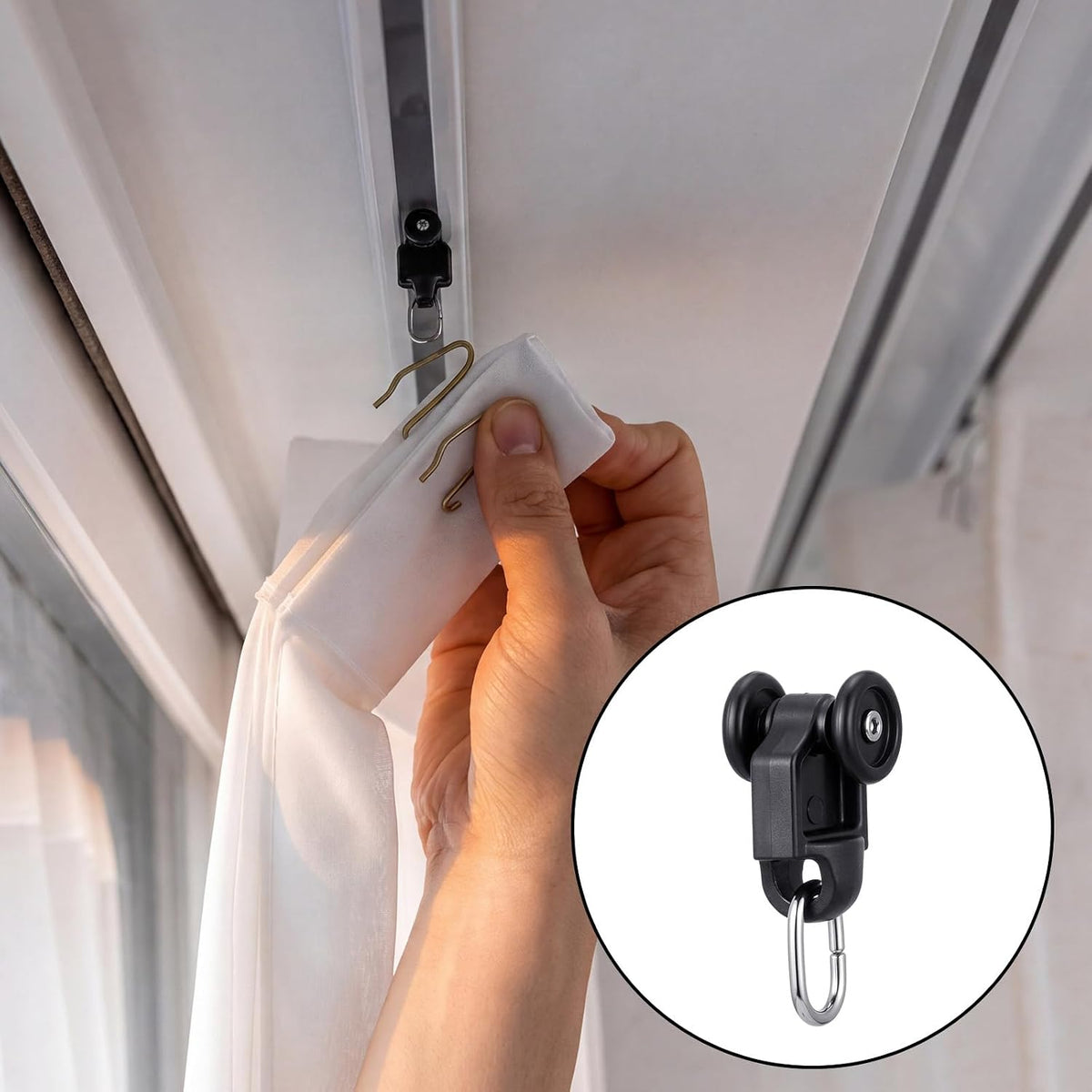Sieral 50 Pcs Curtain Track Rollers Hooks Plastic Mute Wheel Rollers, Black