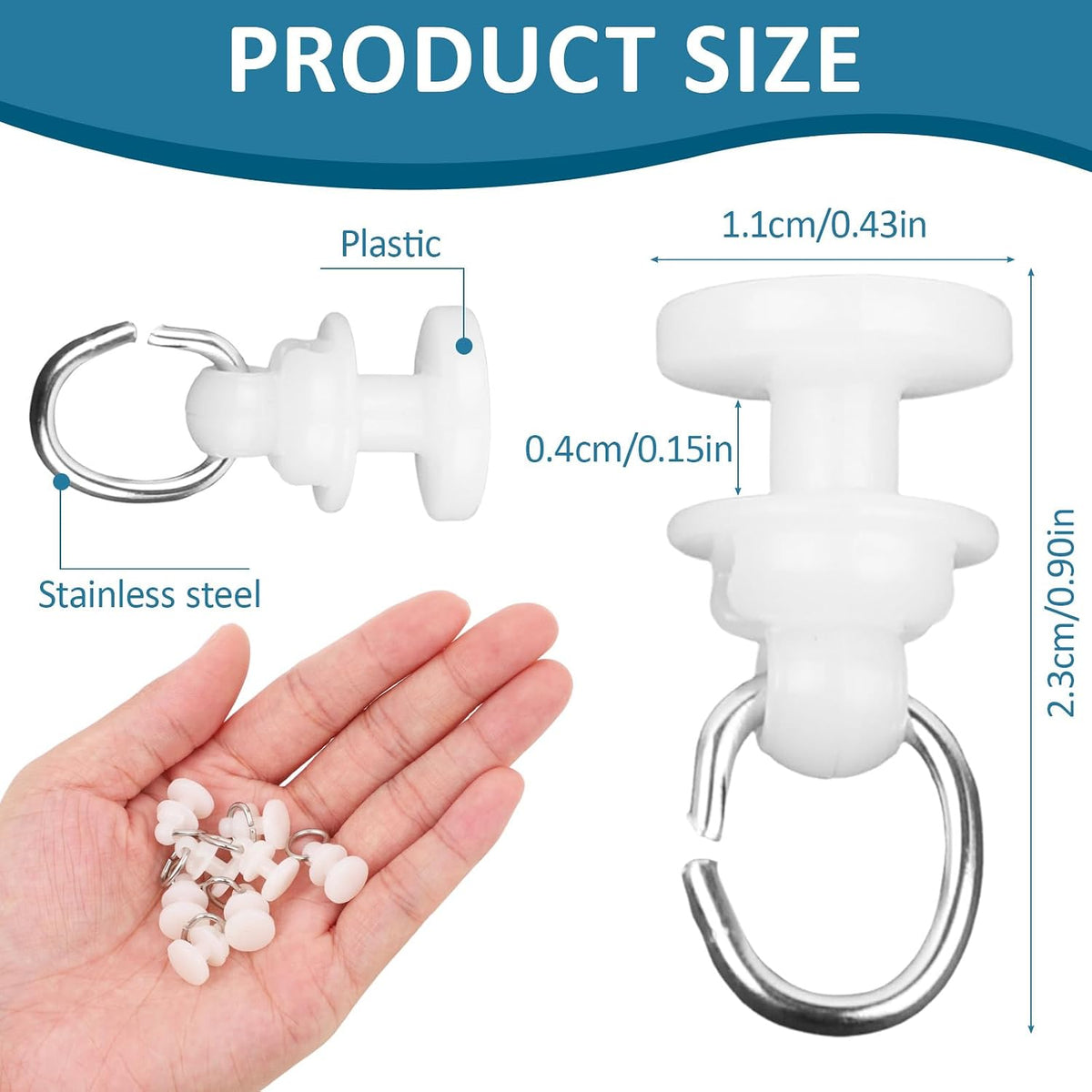 50PCS Curtain Track Gliders with 50PCS Hooks, Curtain Roller for Rv Shower Track System