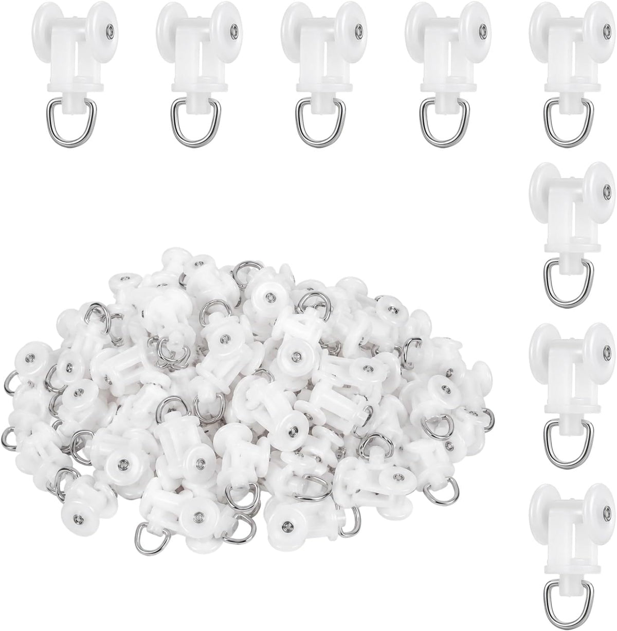 100 Pcs Ceiling Curtain Track Gliders Mute Roller Hooks for Sliding Rail
