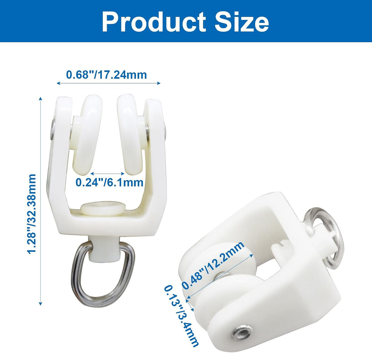 100 Pcs Flexible Curtain Track Rollers, Bendable Clips White Hooks Plastic Gliders, Drapery Rail for Shower Window/Decorators