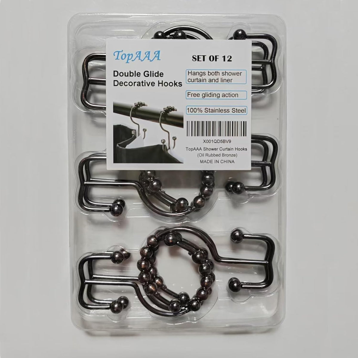 Double Glide Roller Shower Curtain Hooks, Oil Rubbed Bronze,12PCS