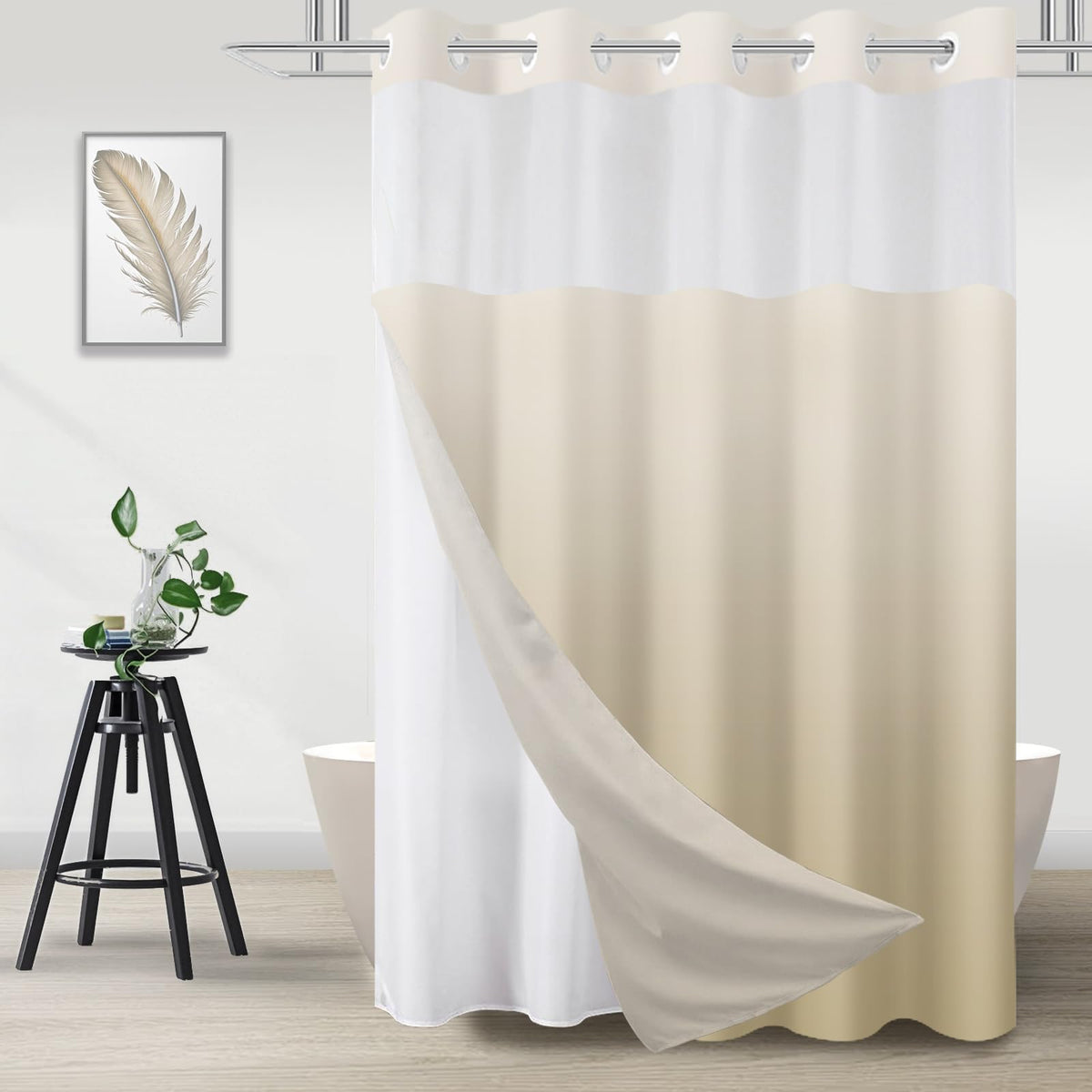 No Hook Shower Curtain and Liner Set, Ombre Brown, 71" x 74"