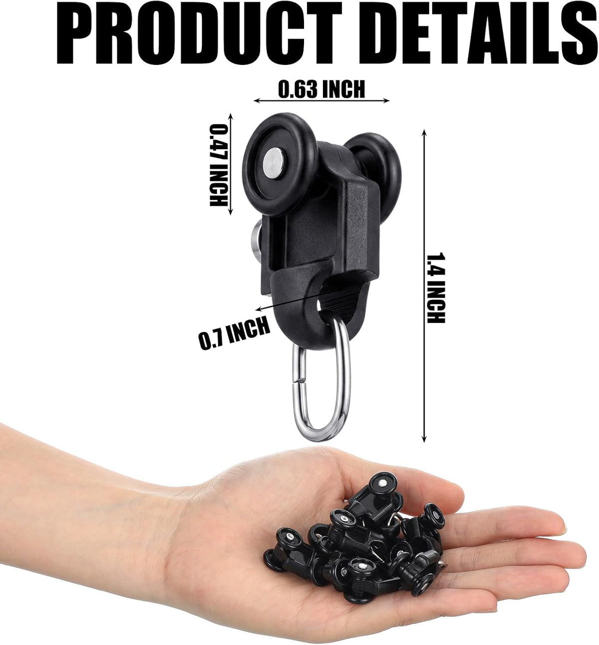 Sieral 50 Pcs Curtain Track Rollers Hooks Plastic Mute Wheel Rollers, Black