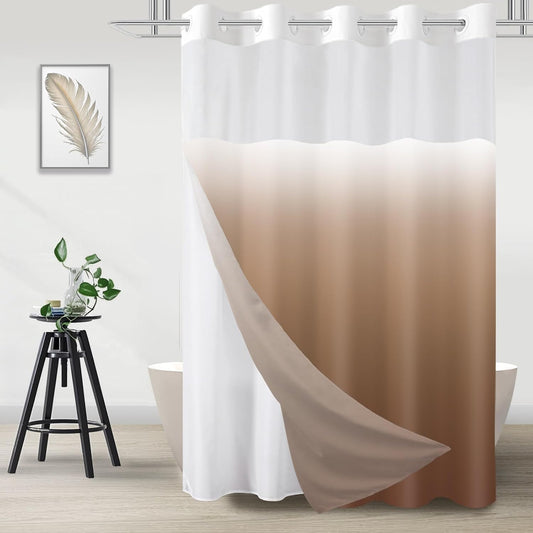 No Hook Shower Curtain and Liner Set, Ombre Brown, 71" x 74"