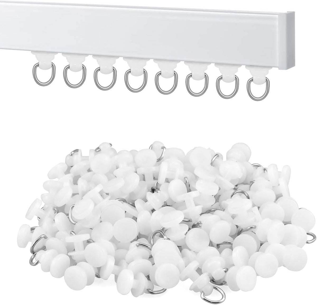 100Pcs Plastic Curtain Track Glider, Ceiling Sliding Curtain Track Hooks, Shower Curtain Pulley for Window Shower Curtain Tracks（White）