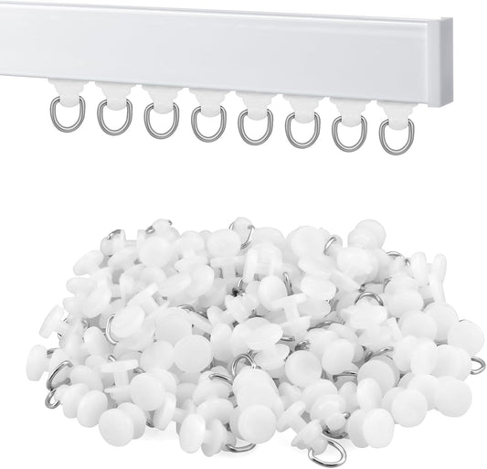 100Pcs Plastic Curtain Track Glider, Ceiling Sliding Curtain Track Hooks, Shower Curtain Pulley for Window Shower Curtain Tracks（White）
