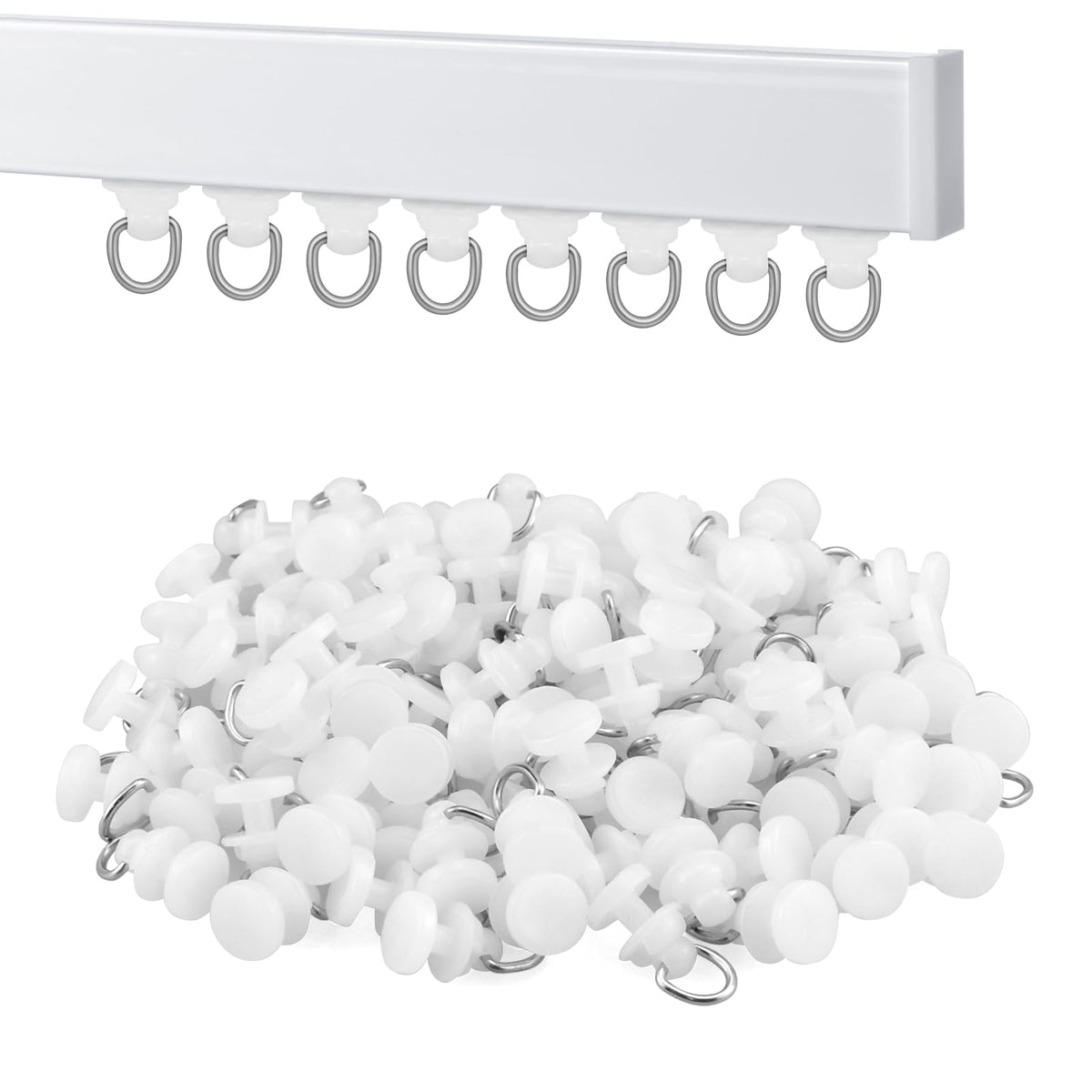 100Pcs Plastic Curtain Track Glider, Ceiling Sliding Curtain Track Hooks, Shower Curtain Pulley for Window Shower Curtain Tracks（White）