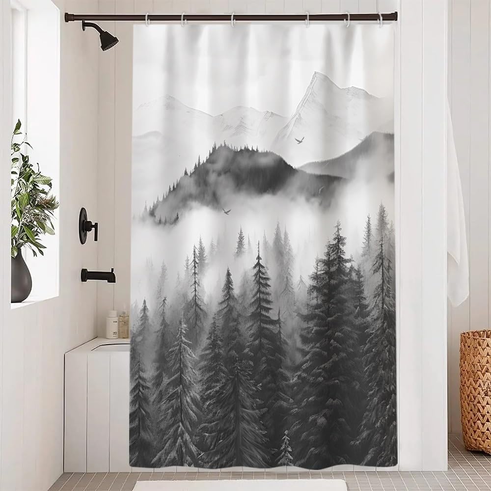 Navy Blue Forest Shower Curtain for Bathroom 72x72 Inch