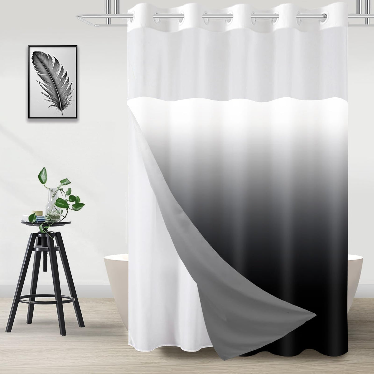 No Hook Shower Curtain and Liner Set, Ombre Brown, 71" x 74"