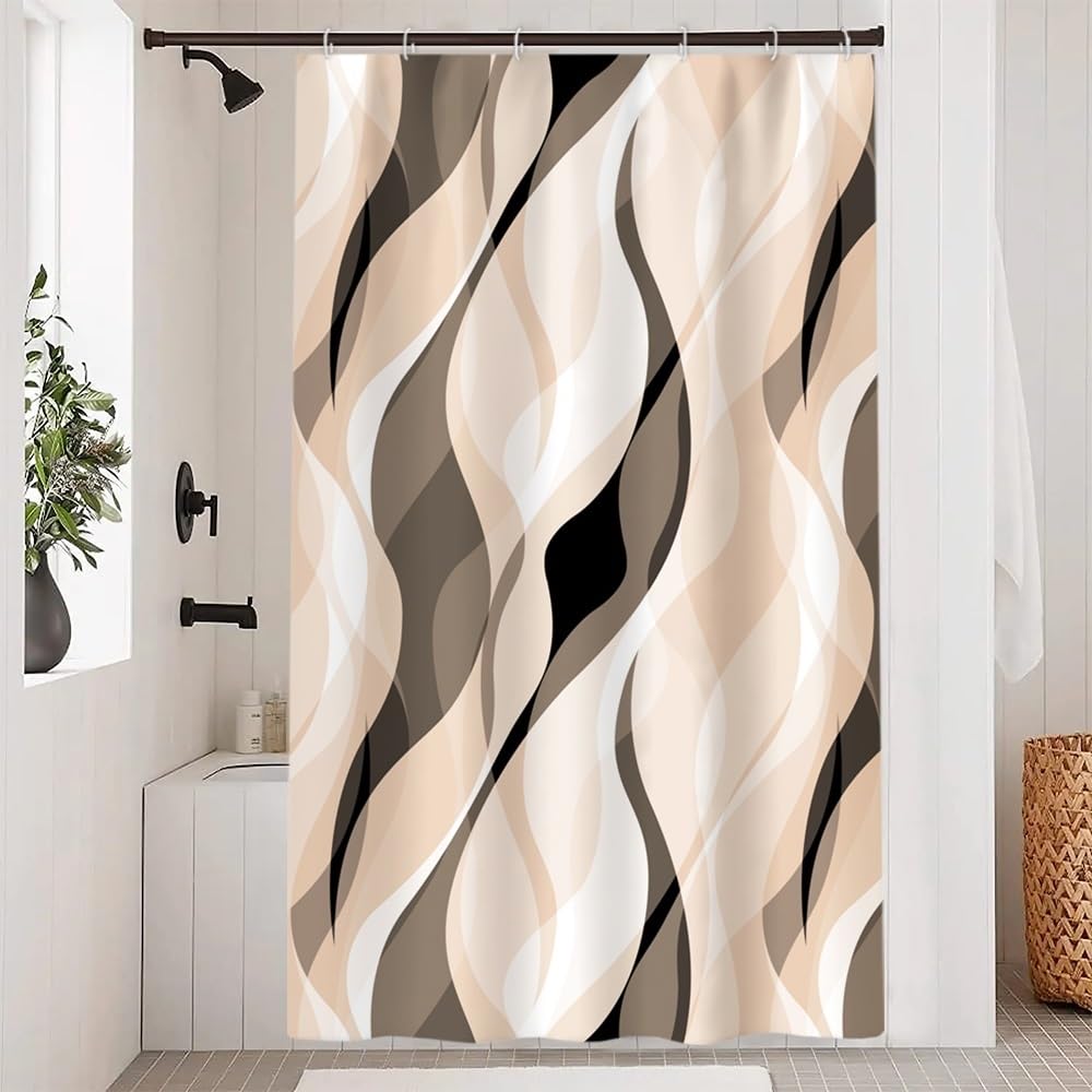 Brown Shower Curtain, Grey and Brown Striped Bathroom Decor 72x72