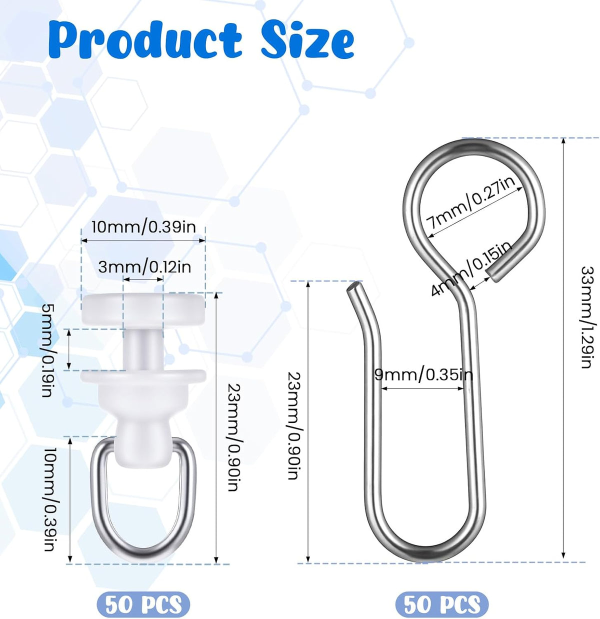 100 Pcs Curtain Track Gliders Hooks 50 Plastic Curtain Tracks Glider and 50 Metal Hook Ceiling Sliding Curtains Tracks Hook for Straight Curved Track Glider Carriers Hooks Rail Runner