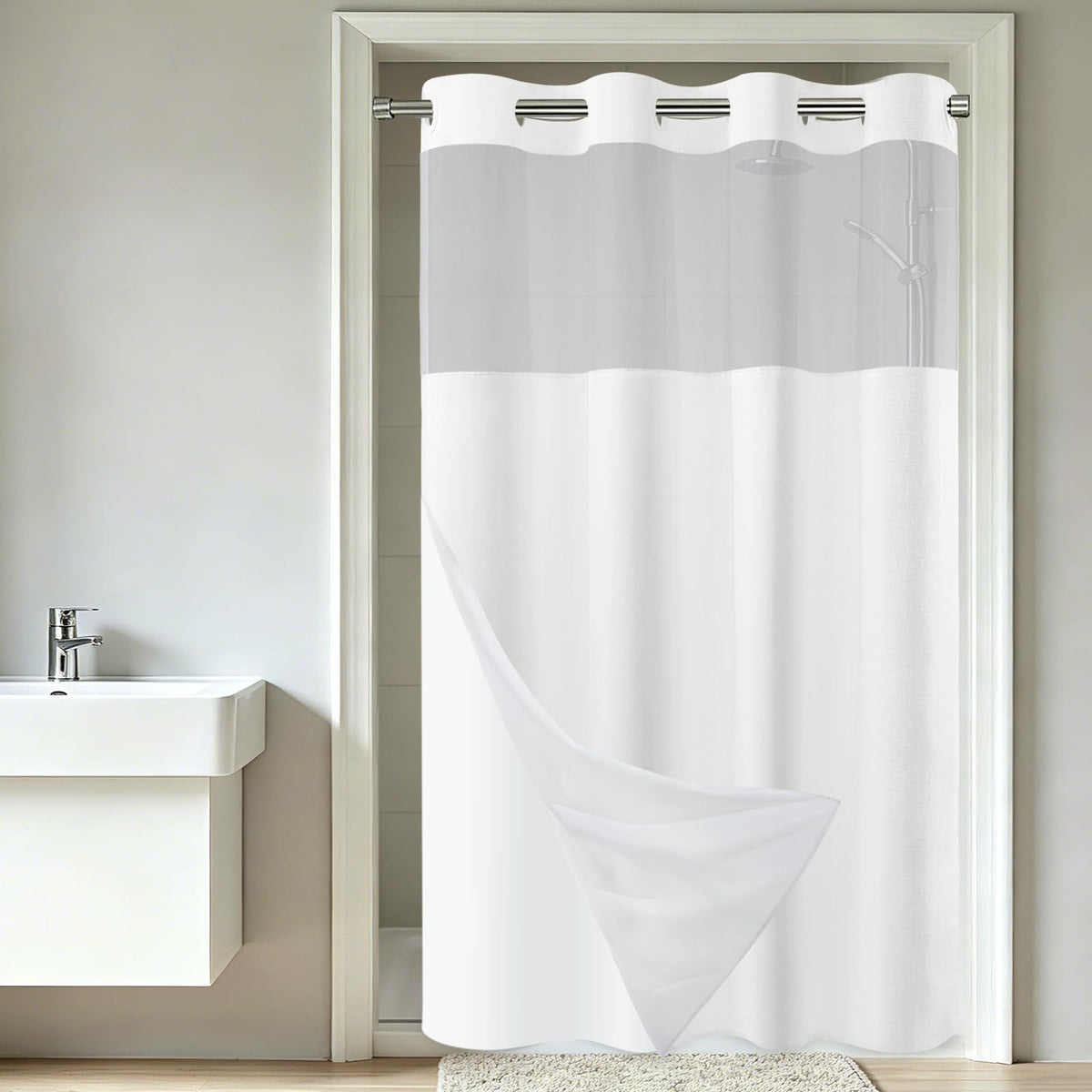 SORTTO Ringless Slub Shower Curtain with Snap in Liner, 71x74, Black