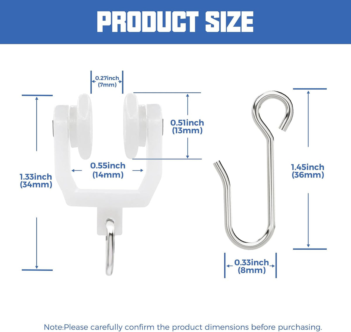 Flexible Bendable Ceiling Curtain Track Roller Hooks Plastic Metal Gliders with Hooks for Shower Window（15PCS-White）