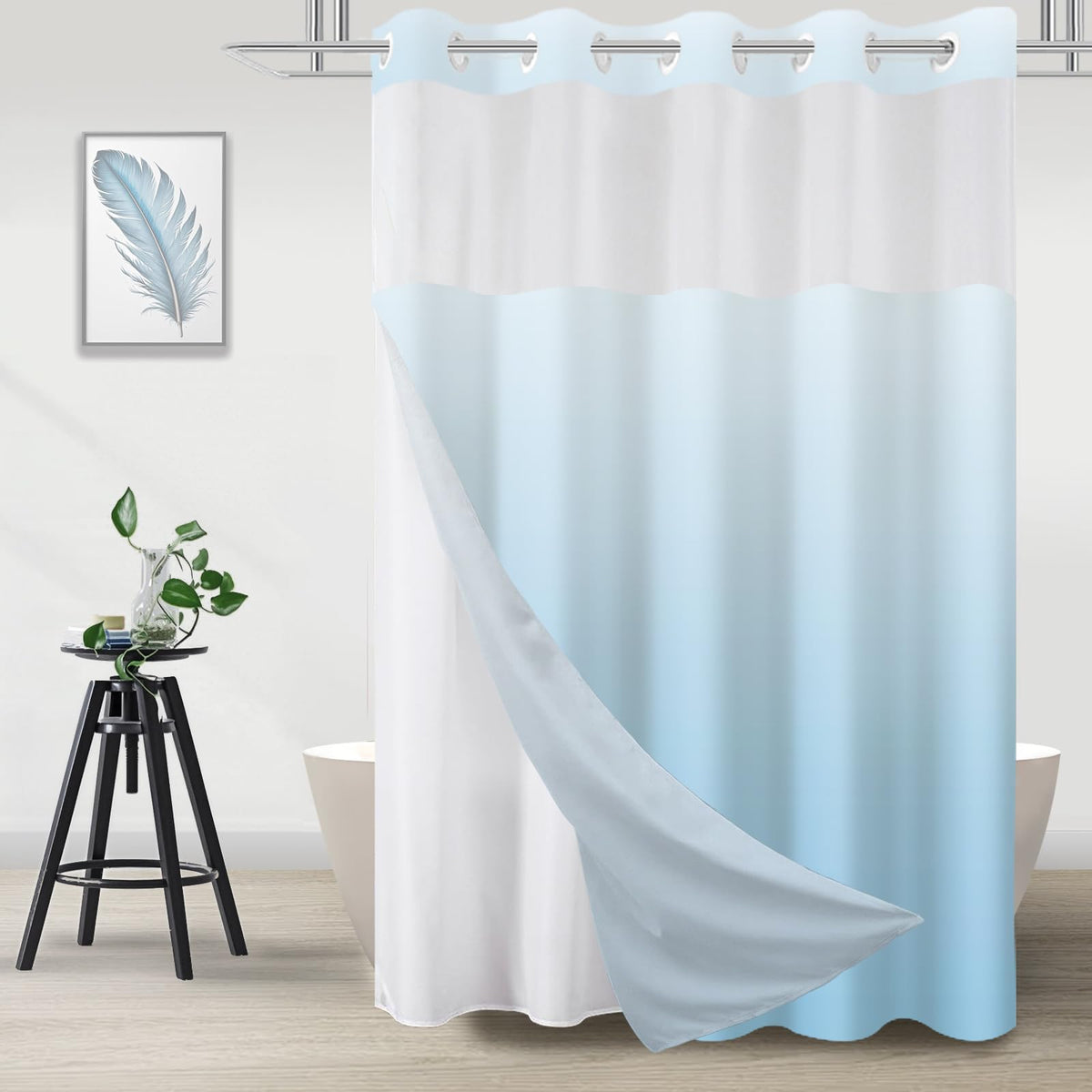 No Hook Shower Curtain and Liner Set, Ombre Brown, 71" x 74"