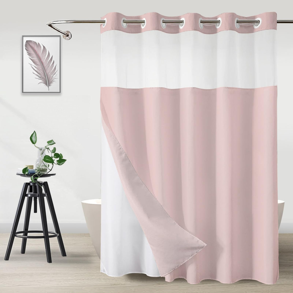 No Hook Shower Curtain and Liner Set, Ombre Brown, 71" x 74"