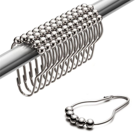 Uigos Premium Shower Curtain Rings Set of 12, Rust-Resistant Stainless Steel Hooks with Smooth Glide Roller Balls, Heavy-Duty Secure Closing, Chrome