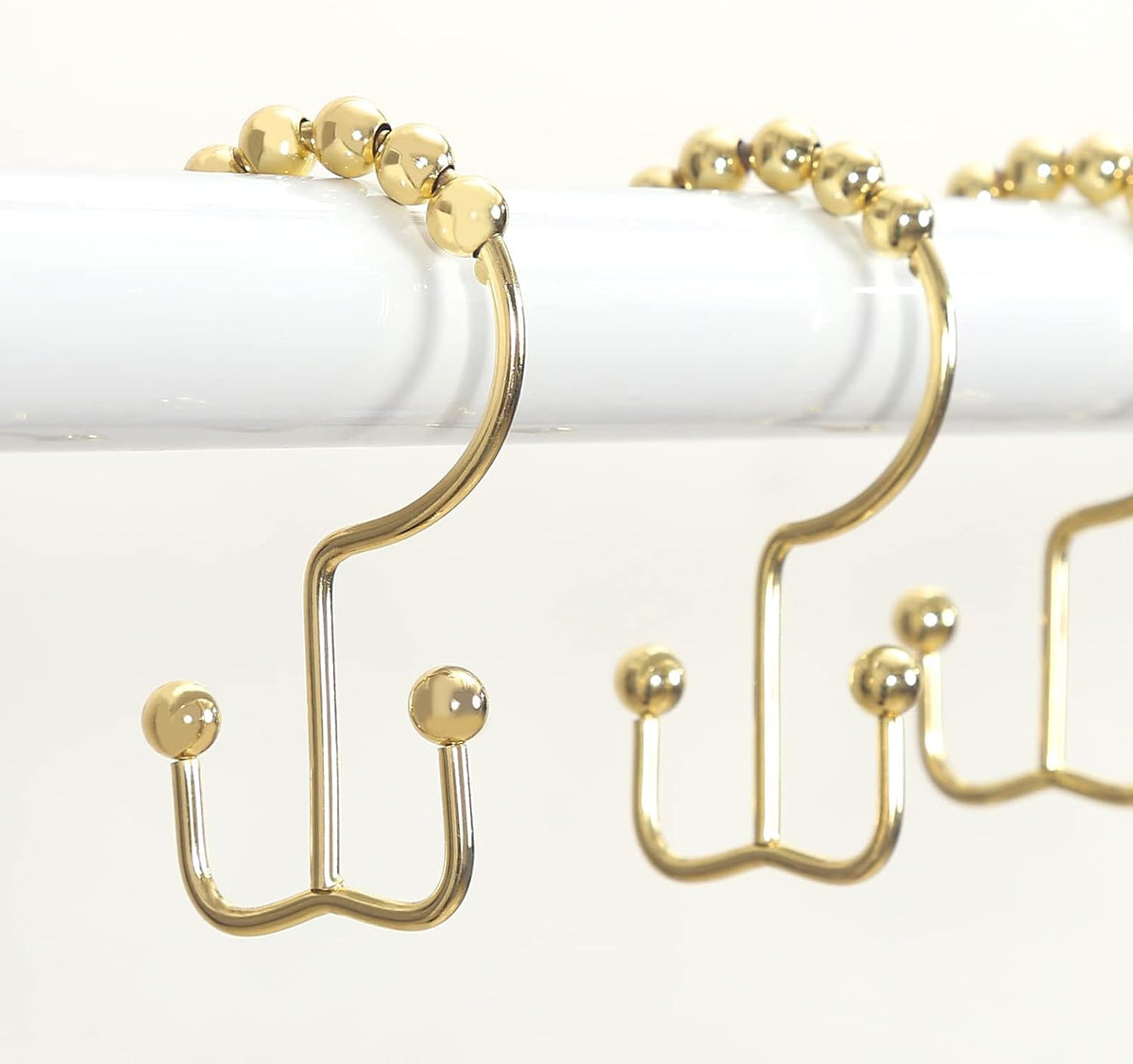 Goowin Shower Curtain Hooks Rings, Stainless Steel Gold Shower Curtain Hooks Rust Proof, Free Sliding Double Shower Hooks for Shower Curtains & Liners (Gold)