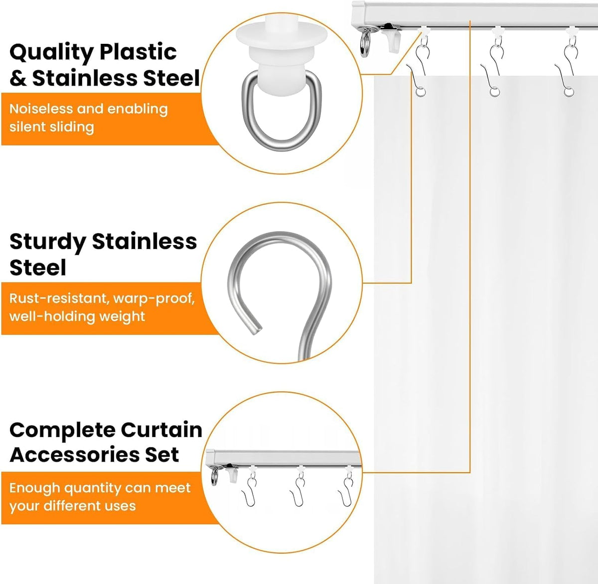 120 Pcs Shower Curtain Track Gliders & Curtain Hooks Set