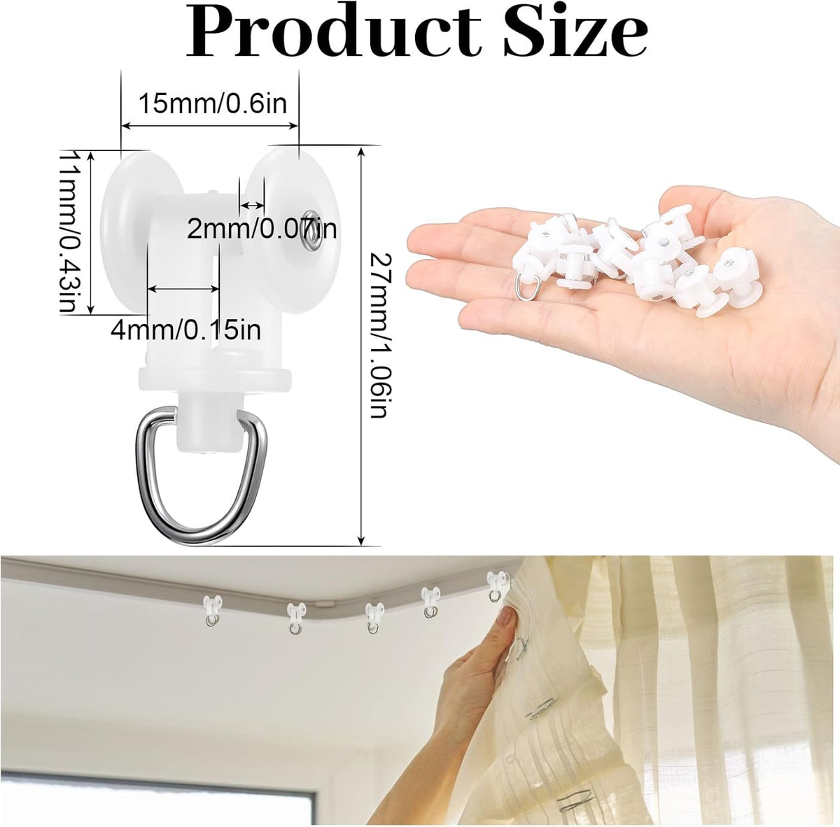 100 Pcs Curtain Track Glider Rollers Hooks Ceiling Tracks Hooks Plastic Mute Wheel Rollers Ball Pulley Windows Shower Curtain Tracks