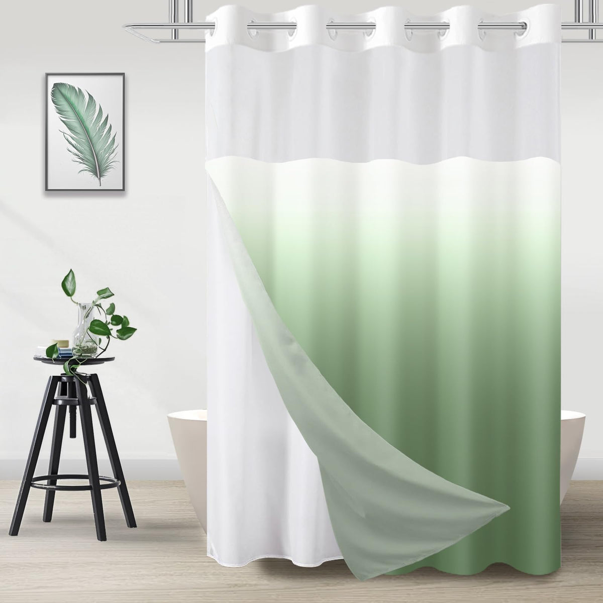 No Hook Shower Curtain and Liner Set, Ombre Brown, 71" x 74"