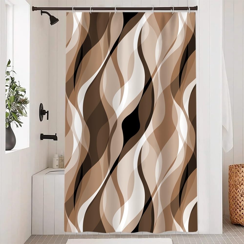 Brown Shower Curtain, Grey and Brown Striped Bathroom Decor 72x72
