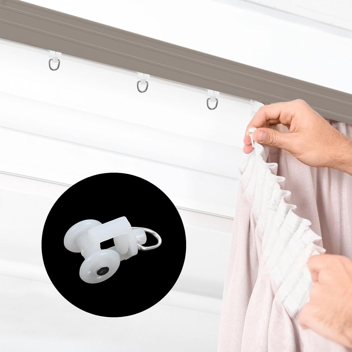 100 Pcs Curtain Track Glider Rollers Hooks Ceiling Tracks Hooks Plastic Mute Wheel Rollers Ball Pulley Windows Shower Curtain Tracks