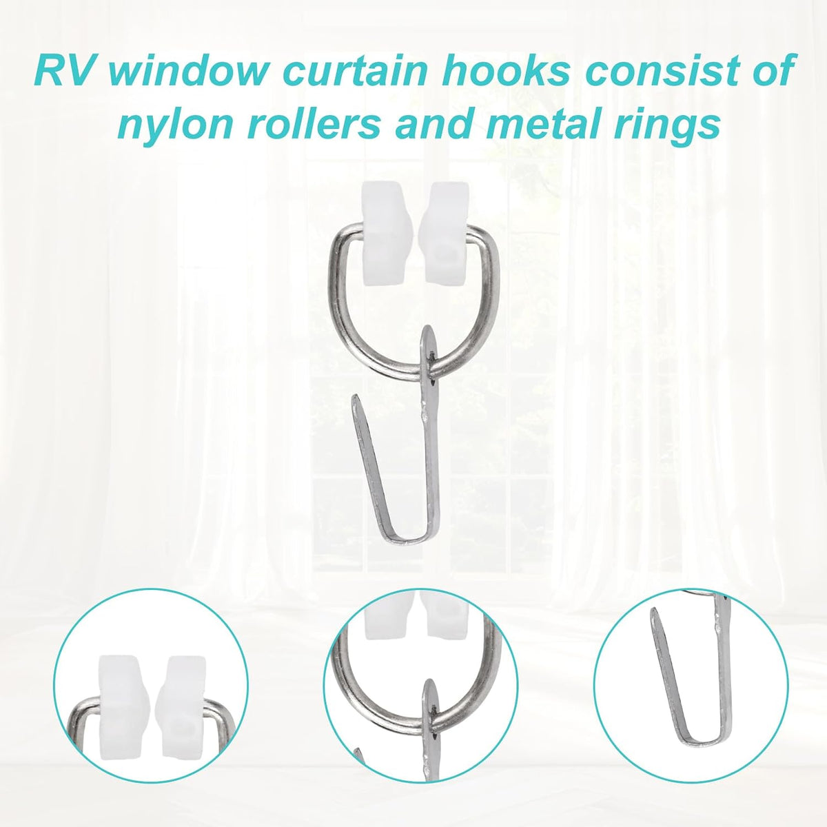 Penitue 20pcs RV Curtain Carrier Hooks, Nylon Wheel Metal Sliding Track Hooks for Most RV Curtains Replacement & Lightweight Shower Curtain