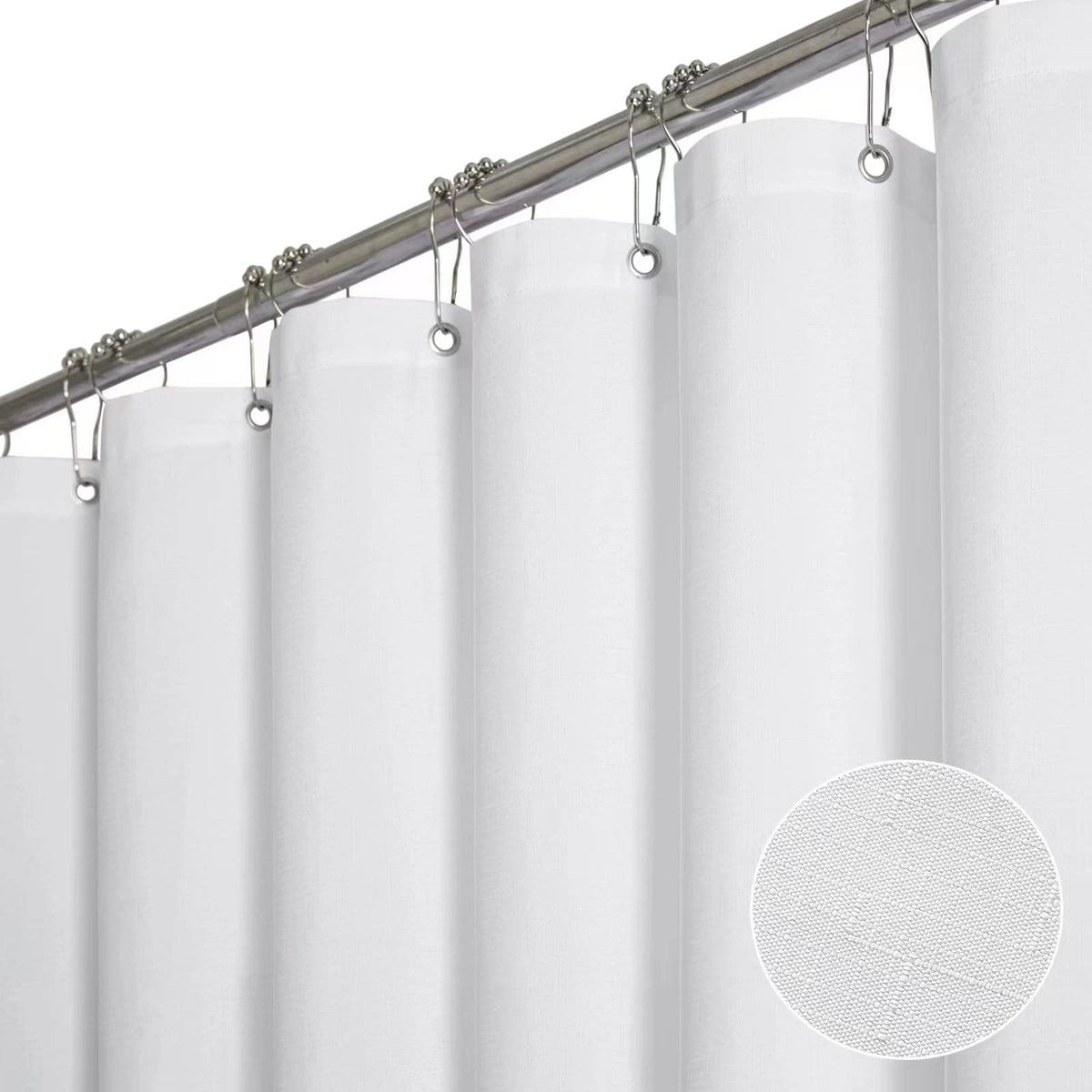 BTTN Grey Linen Textured Waterproof Fabric Shower Curtain Set, 72x72, Gray