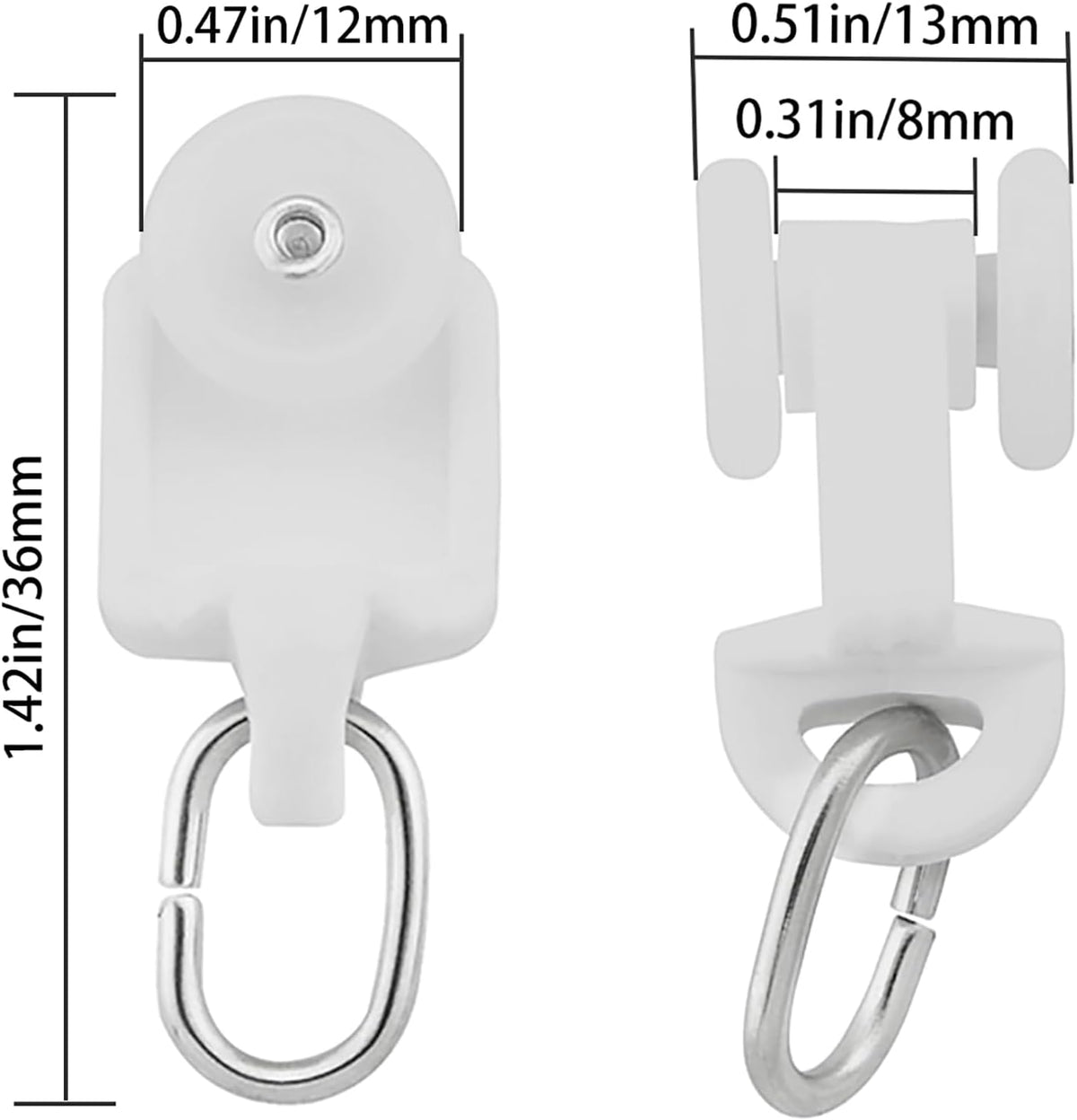50PCS Curtain Glider Hooks, Track Rail Runner, Mute Wheel Rollers, Ball Pulley Windows Shower Curtain Tracks, Ceiling Glider