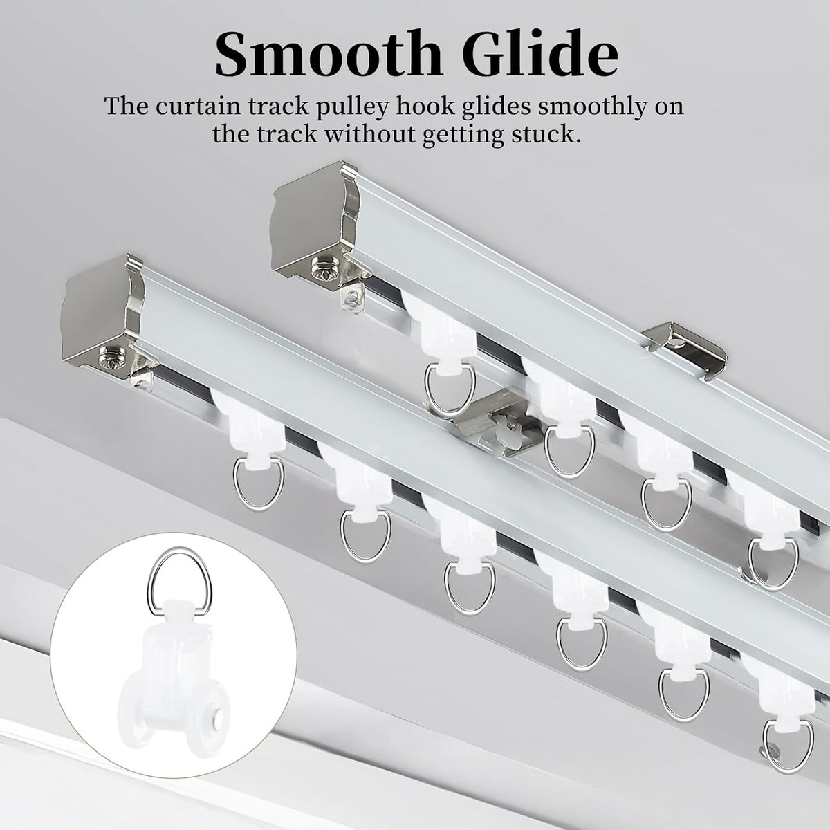 100 PCS Curtain Track Glider Rollers Plastic Track Rail Runners Mute Wheel Rollers Ceiling Glider for Living Room Bedroom Shower Privacy Rv Garage Room Divider