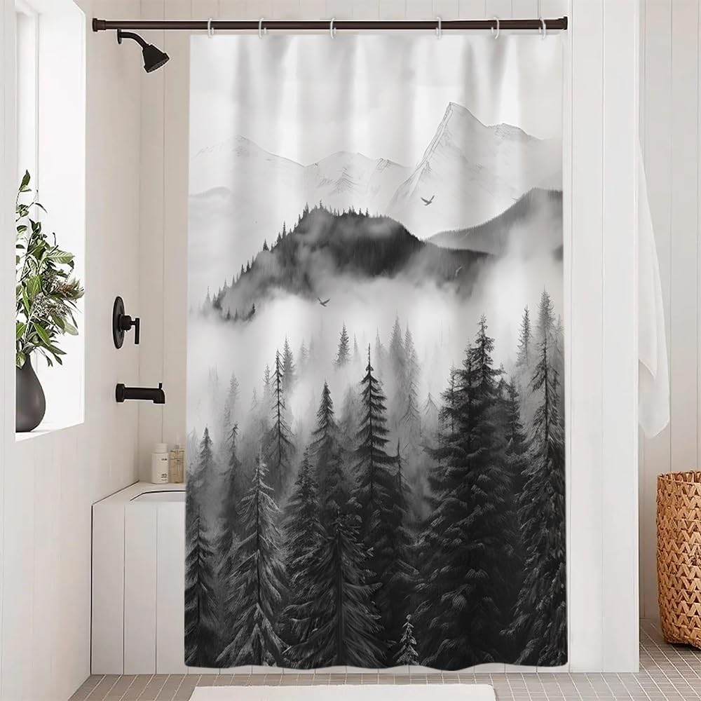 Navy Blue Forest Shower Curtain for Bathroom 72x72 Inch