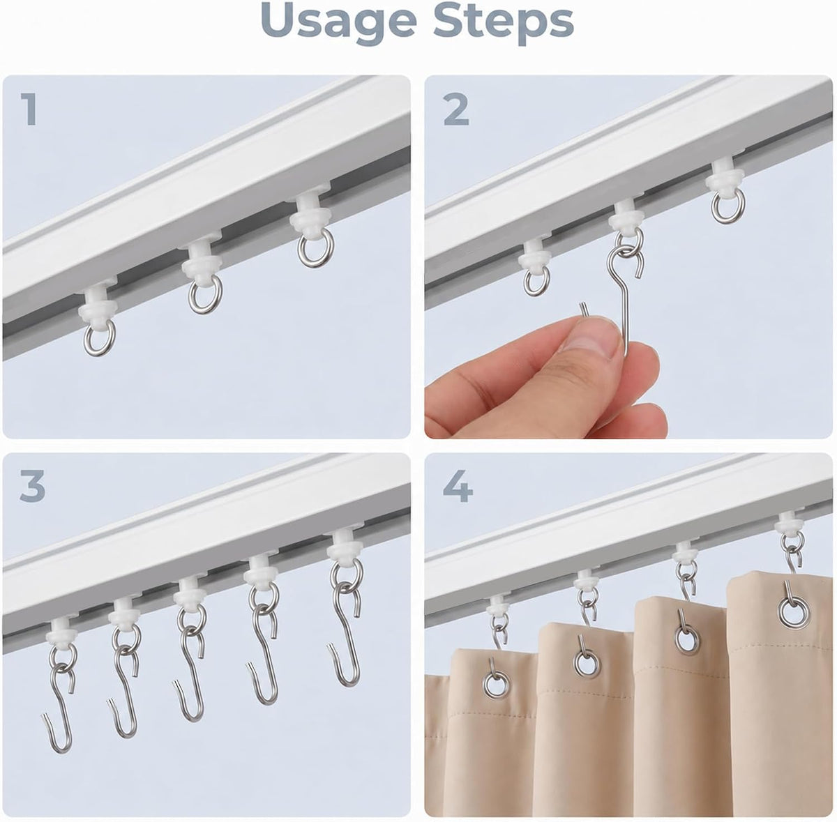 Jeffdad 120 Pcs Curtain Track Gliders Hooks, Shower Curtain Tracks Hooks