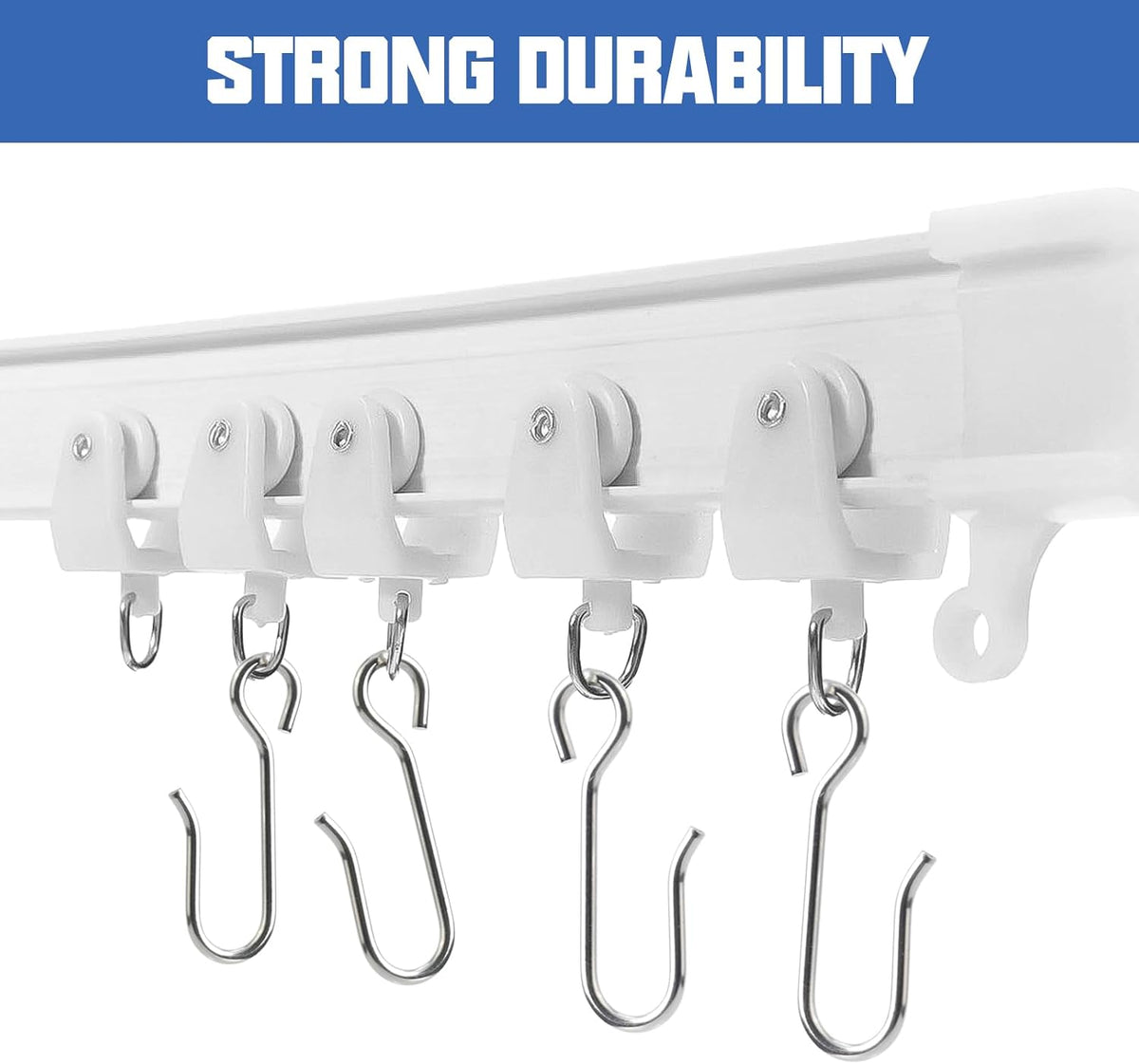 Flexible Bendable Ceiling Curtain Track Roller Hooks Plastic Metal Gliders with Hooks for Shower Window（15PCS-White）