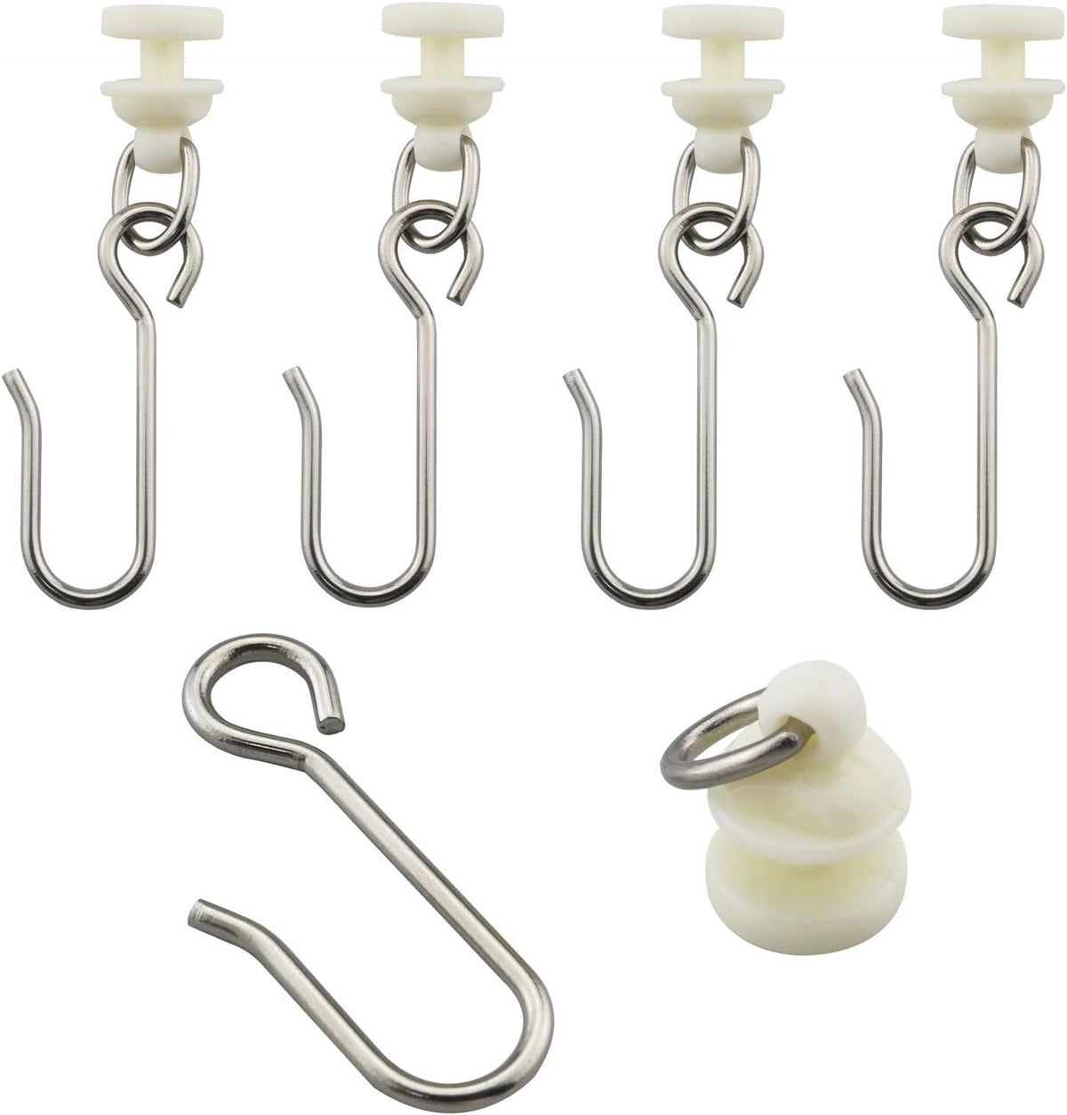 JianLing 30 Pieces Stainless Steel Hooks and 30 Pieces Curtain Track Glider Rail Curtain Hook Rollers for Tracks and Rails