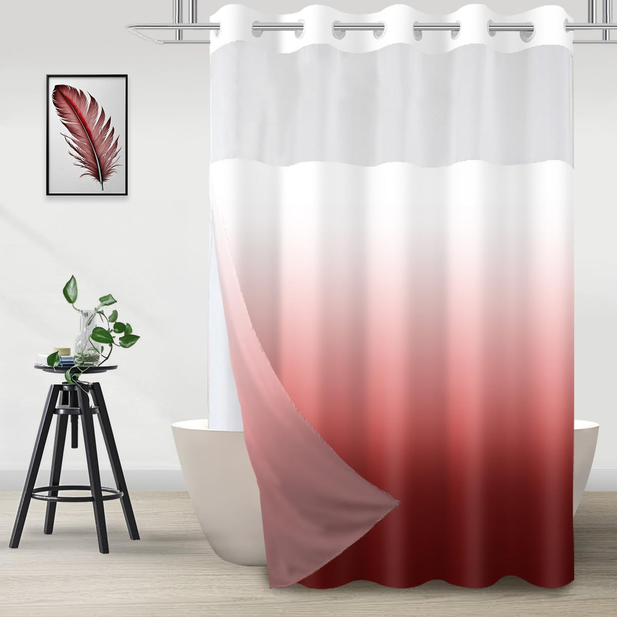 No Hook Shower Curtain and Liner Set, Ombre Brown, 71" x 74"