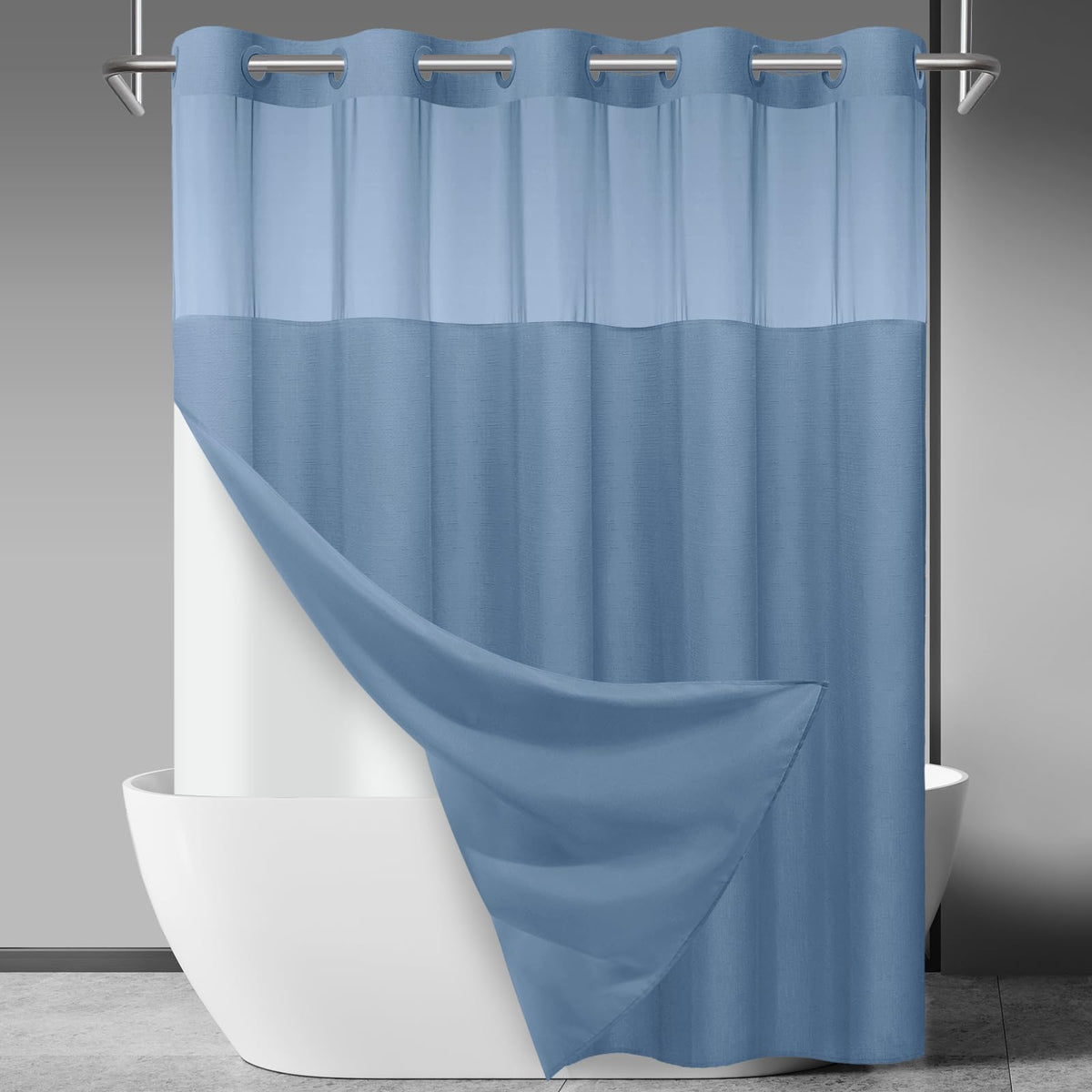 SORTTO Ringless Slub Shower Curtain with Snap in Liner, 71x74, Black