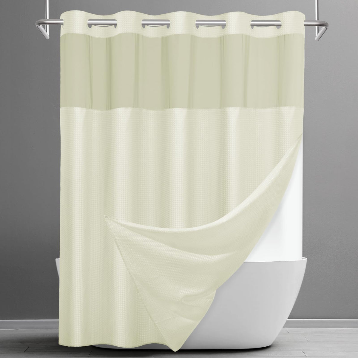 SORTTO Ringless Waffle Shower Curtain with Snap in Liner Set, 71x74, Grey