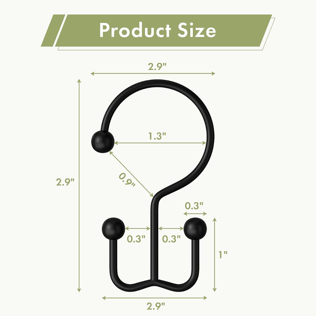 Amazer Black Shower Curtain Hooks, 12PCS Minimalist Simple Double Shower Curtain Rings, Rust-Resistant Metal Shower Hooks Shower Curtain Hangers, Shower Rings for Bathroom Shower Rods Curtains